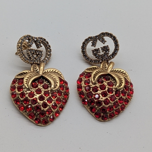 Gucci Strawberry Crystal Drop Earrings - Picture 1 of 7